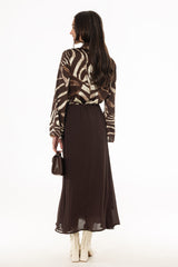 Brown Chiffon Flare Maxi Skirt
