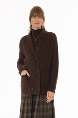 Brown Double Breasted Chunky Knit Cardigan