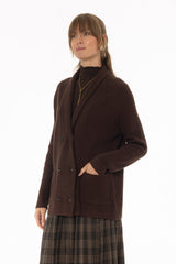 Brown Double Breasted Chunky Knit Cardigan