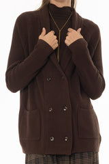 Brown Double Breasted Chunky Knit Cardigan