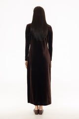 Brown Combo Fabric Turtleneck Maxi Dress