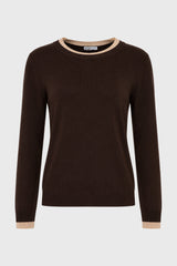 Brown Contrast Neck Thin Knit Sweater