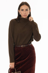 Green Corduroy Boat Mock Neck Top