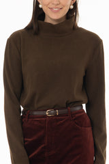 Green Corduroy Boat Mock Neck Top