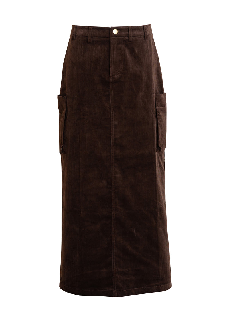 Brown Corduroy Cargo Skirt