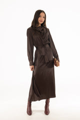 Brown Cowl Neck Draped Maxi Dress