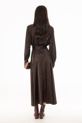 Brown Cowl Neck Draped Maxi Dress