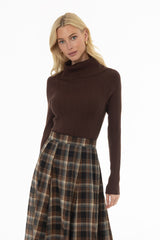 Brown Cowl Neck Knit Sweater