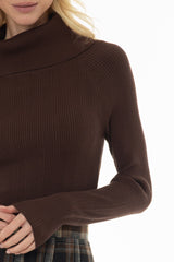 Brown Cowl Neck Knit Sweater