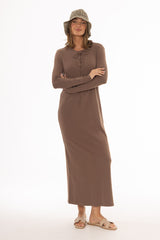 Brown Criss Cross Tie Maxi Dress