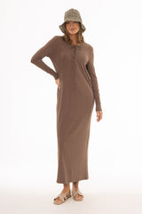 Brown Criss Cross Tie Maxi Dress