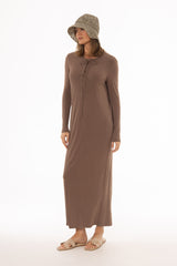 Brown Criss Cross Tie Maxi Dress