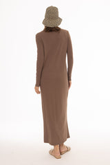 Brown Criss Cross Tie Maxi Dress