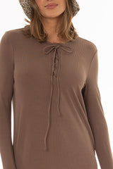 Brown Criss Cross Tie Maxi Dress