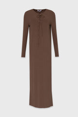 Brown Criss Cross Tie Maxi Dress