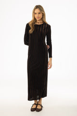 Brown Double Ribbed Velour Maxi Dress