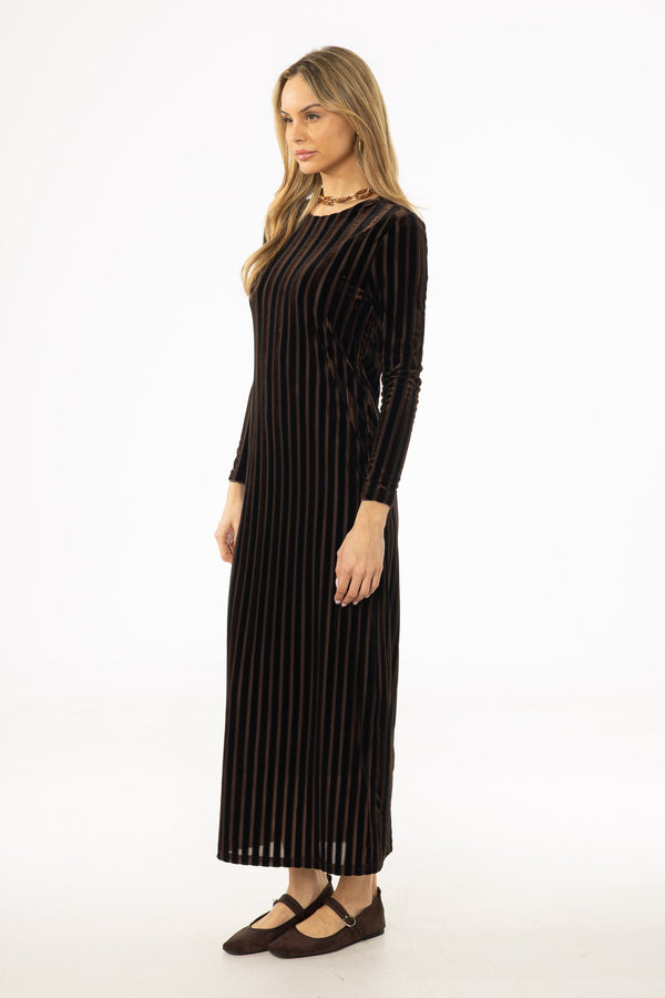 Brown Double Ribbed Velour Maxi Dress