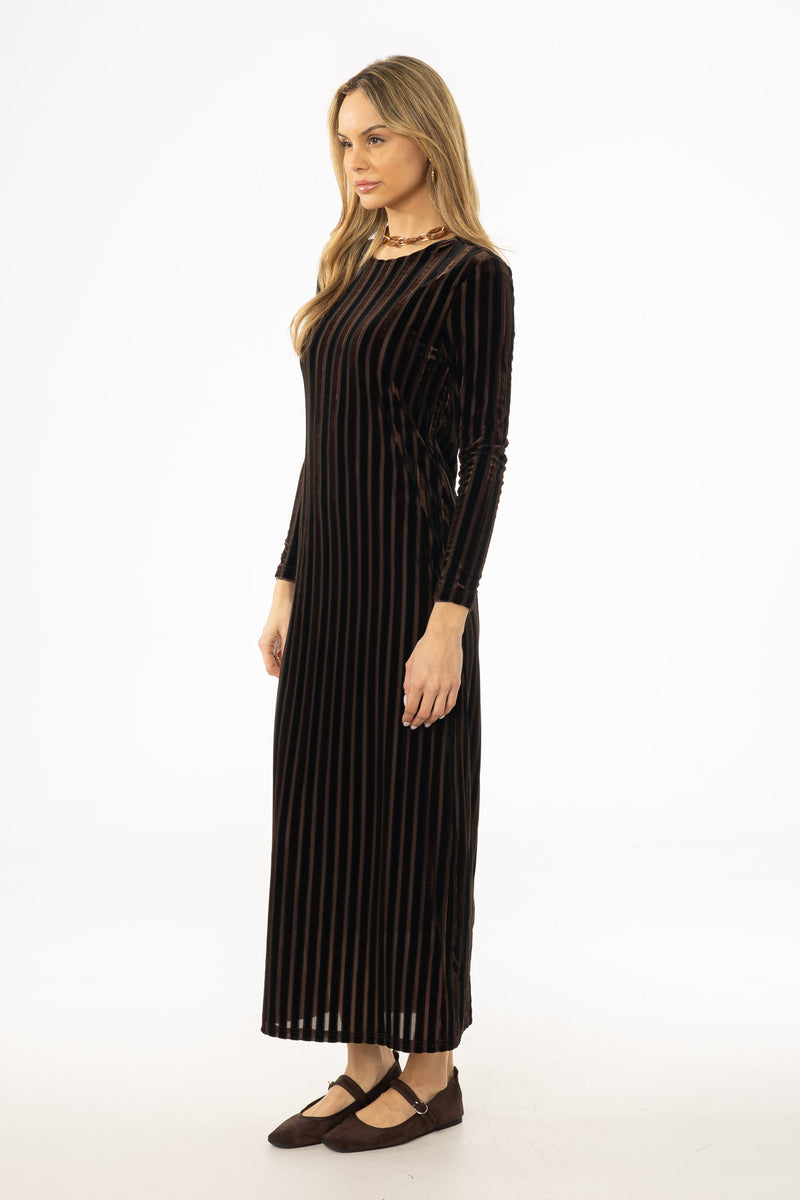 Brown Double Ribbed Velour Maxi Dress