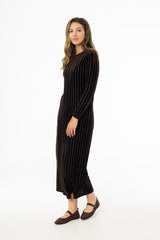 Brown Double Ribbed Velour Maxi Dress
