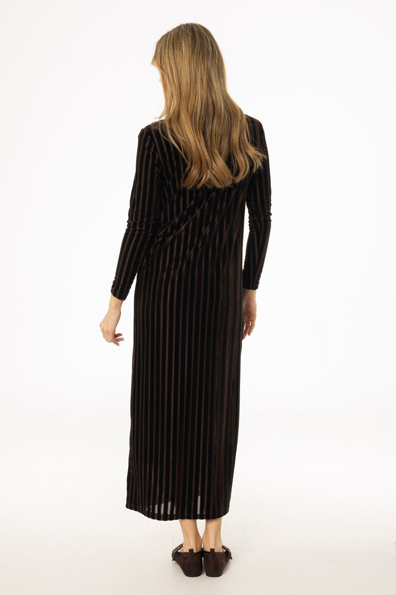Brown Double Ribbed Velour Maxi Dress