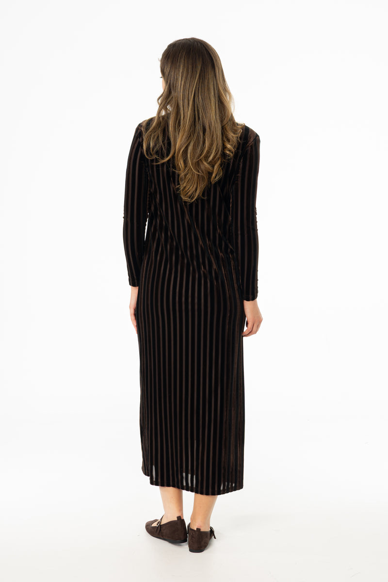 Brown Double Ribbed Velour Maxi Dress