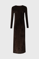 Brown Double Ribbed Velour Maxi Dress