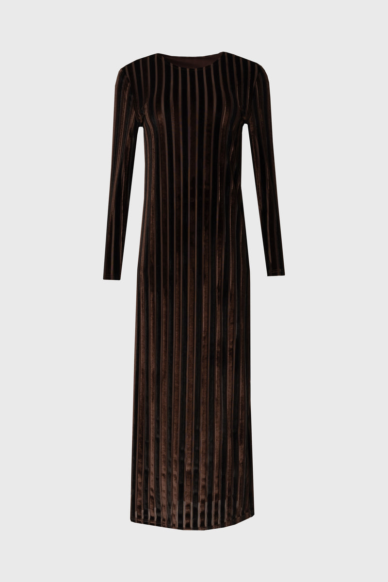 Brown Double Ribbed Velour Maxi Dress