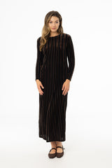 Brown Double Ribbed Velour Maxi Dress