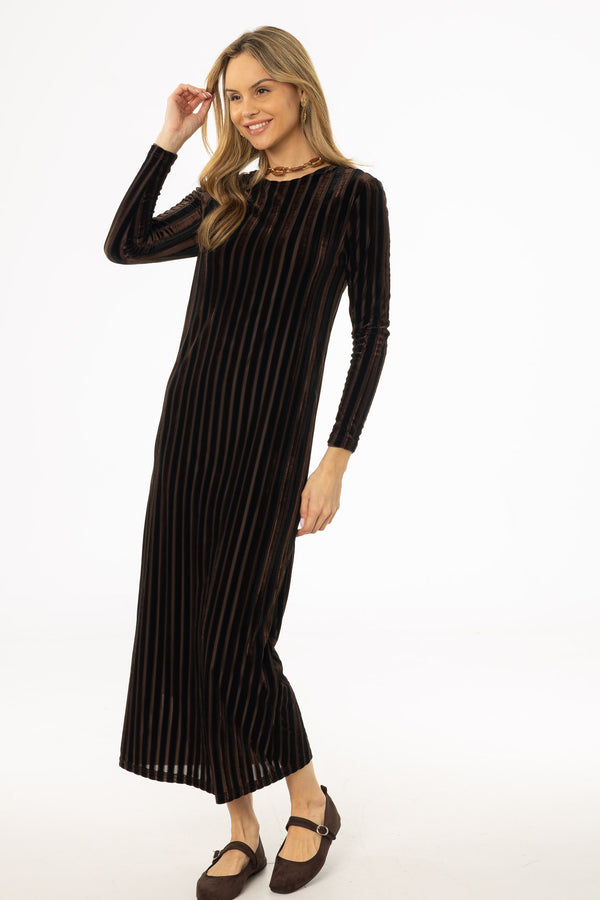 Brown Double Ribbed Velour Maxi Dress