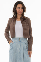 Brown Double Striped Cropped Blouse