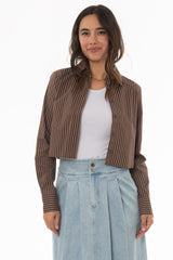 Brown Double Striped Cropped Blouse