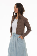 Brown Double Striped Cropped Blouse