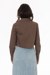 Brown Double Striped Cropped Blouse