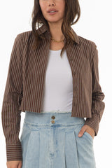 Brown Double Striped Cropped Blouse