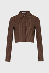 Brown Double Striped Cropped Blouse