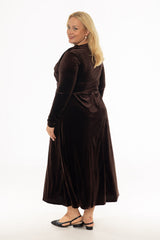 Brown Draped Velour Maxi Dress