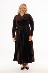 Brown Draped Velour Maxi Dress