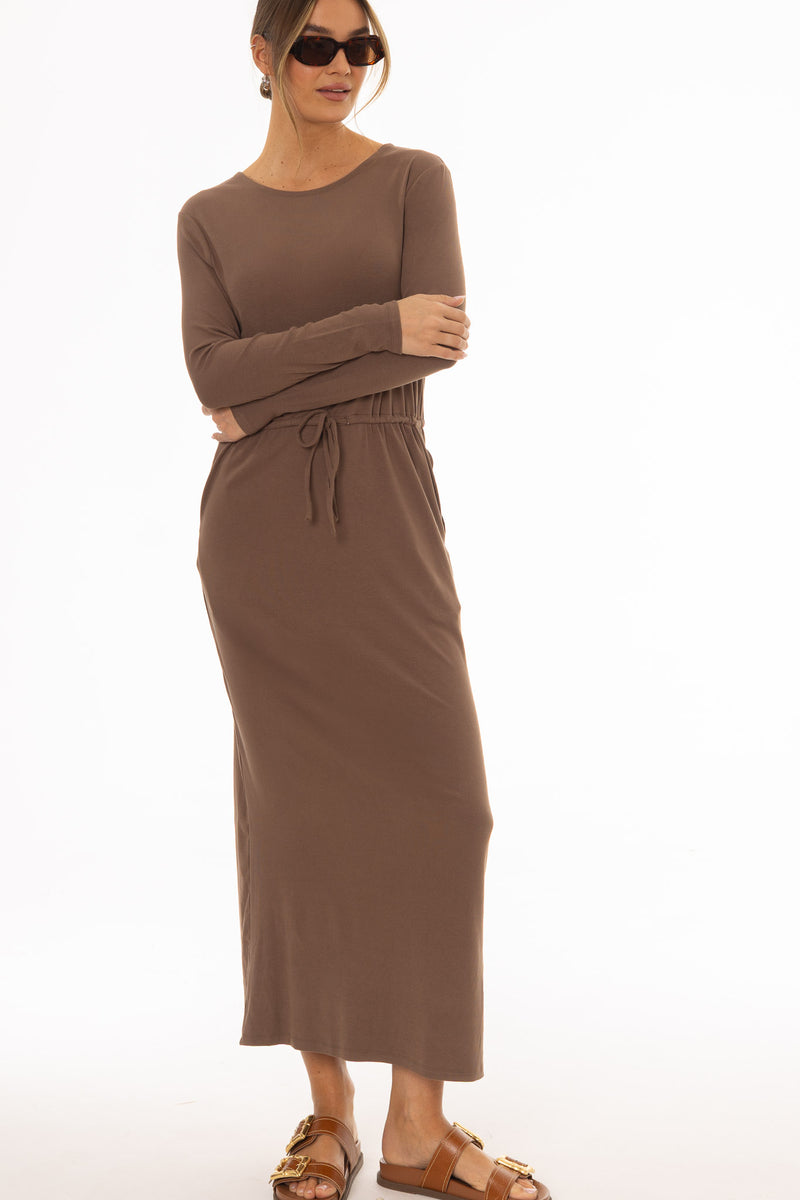 Brown Drawstring Maxi Dress – BLANK