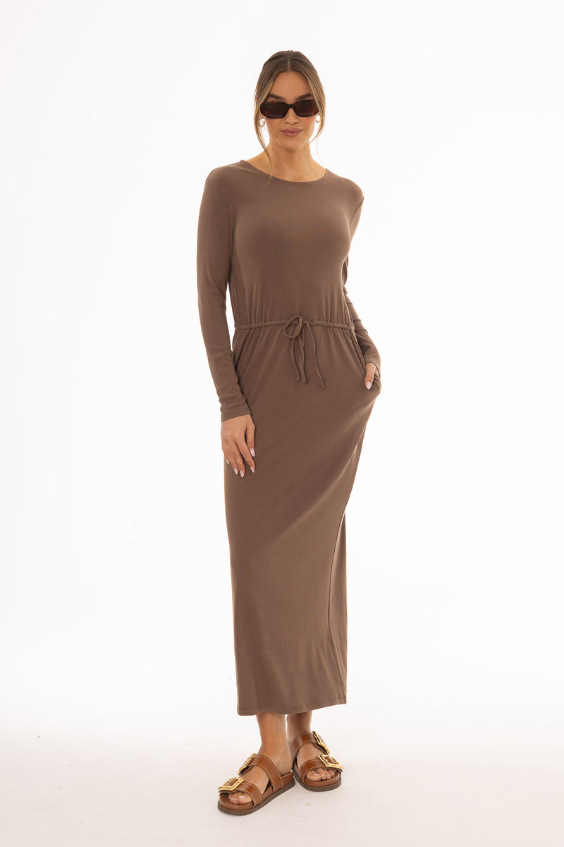 Brown Drawstring Maxi Dress  BLANK