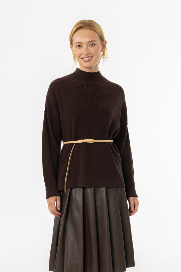 Brown Drop Shoulder Knit Sweater