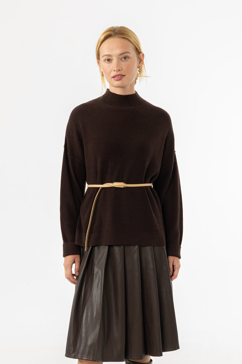 Brown Drop Shoulder Knit Sweater
