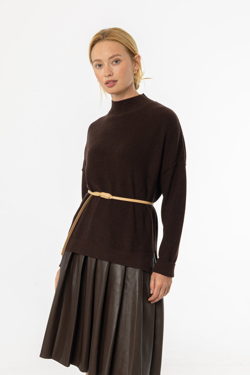 Brown Drop Shoulder Knit Sweater