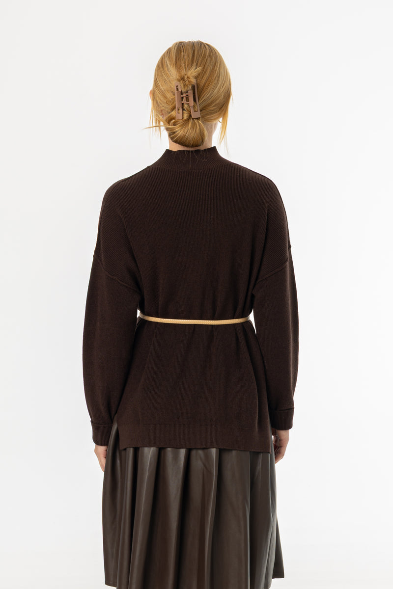 Brown Drop Shoulder Knit Sweater