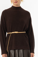 Brown Drop Shoulder Knit Sweater