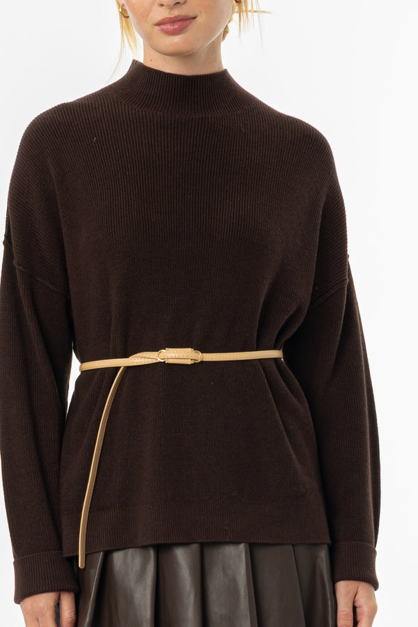 Brown Drop Shoulder Knit Sweater