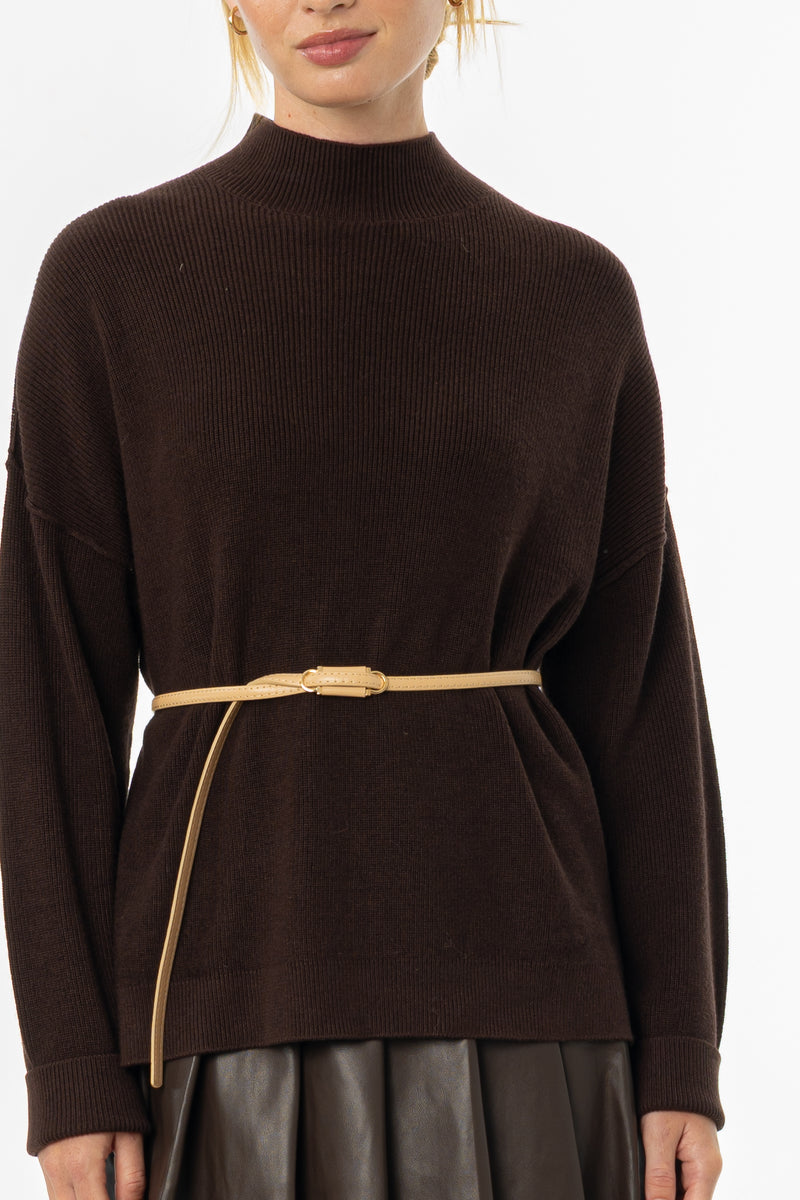 Brown Drop Shoulder Knit Sweater
