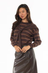 Brown Faux Overlay Striped Sweater