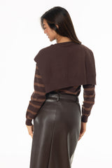 Brown Faux Overlay Striped Sweater