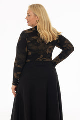 Brown Floral Mesh Mock Neck Top