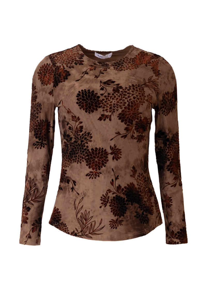 Brown Floral Mesh Top